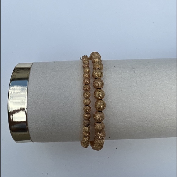 textured sparkly gold beaded adjustable bracelet set of 2 custom small business - Picture 2 of 5